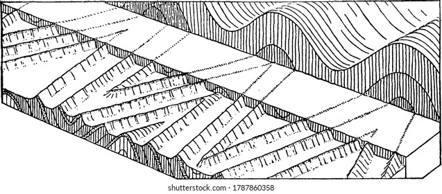 The development of a peneplane, they are formed both in granitoids and in meta-sedimentary formations, vintage line drawing or engraving illustration.