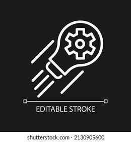 Development pixel perfect white linear icon for dark theme. Improvement and increasing. Business idea. Thin line illustration. Isolated symbol for night mode. Editable stroke. Arial font used