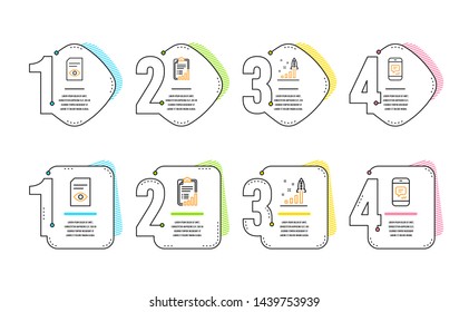 Development plan, Checklist and View document icons simple set. Message sign. Strategy, Graph report, Open file. Phone messenger. Business set. Infographic timeline. Line development plan icon