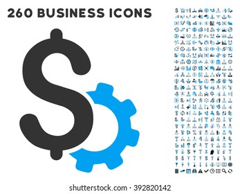 Development Price icon within 260 vector business pictogram set. Style is bicolor flat symbols, light blue and gray colors, white background.
