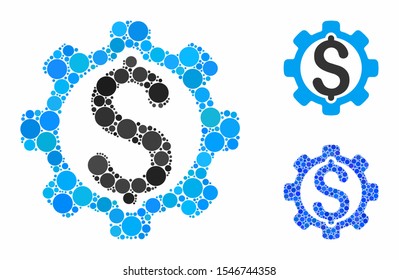 Development price mosaic of filled circles in variable sizes and color tones, based on development price icon. Vector filled circles are composed into blue mosaic.