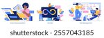 Development Process Automation set. Enhancing productivity through smart documentation, DevOps practices, and innovative task management. Streamlined workflows in modern office settings. Vector