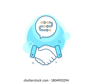 Development process sign. Handshake deal complex icon. Methodology line icon. Strategy symbol. Agreement shaking hands banner. Methodology sign. Vector