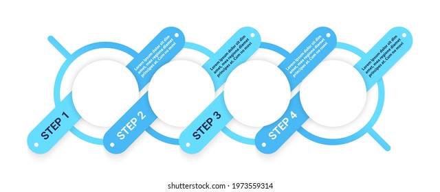 Development progress vector infographic template. Blue circle presentation design elements with text space. Data visualization with 4 steps. Process timeline chart. Workflow layout with copyspace