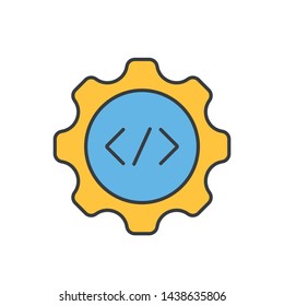 Development, ptogramming sign. Code symbol with gear. Information technology concept. Vector illustration can be used for topics like programming, computer science, software.