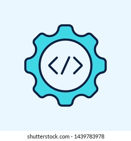 Development, ptogramming sign. Code symbol with gear. Information technology concept. Vector illustration can be used for topics like programming, computer science, software.