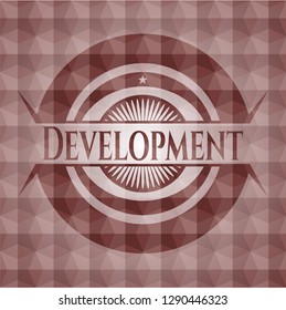 Development red seamless badge with geometric pattern background.