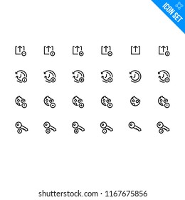 Development Related Icon set. Contains such Icons as Export, History, Cookie, Key. Vector Flat Icon Set in Line Style for Mobile application or Web site
