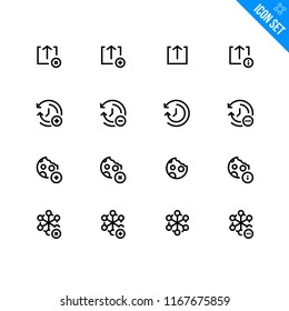 Development Related Icon set. Contains such Icons as Export, History, Cookie, Node. Vector Flat Icon Set in Line Style for Mobile application or Web site