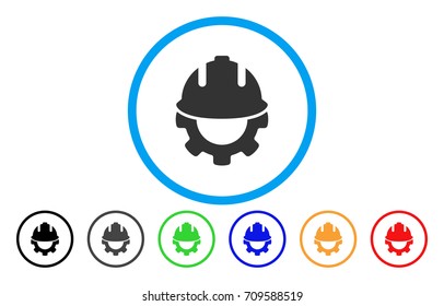 Development rounded icon. Vector illustration style is a gray flat iconic development symbol inside a circle. Additional color versions are black, grey, green, blue, red, orange.