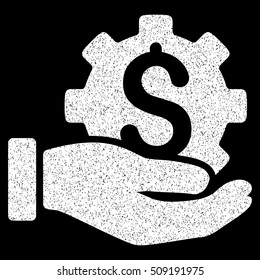 Development Service grainy textured icon for overlay watermark stamps. Flat symbol with dirty texture. Dotted vector white ink rubber seal stamp with grunge design on a black background.