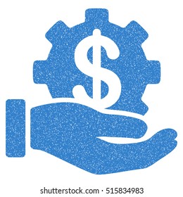 Development Service grainy textured icon for overlay watermark stamps. Flat symbol with unclean texture. Dotted vector cobalt ink rubber seal stamp with grunge design on a white background.
