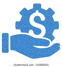 Development Service grainy textured icon for overlay watermark stamps. Flat symbol with scratched texture. Dotted vector cobalt ink rubber seal stamp with grunge design on a white background.