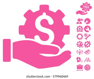 Development Service icon with bonus settings images. Vector illustration style is flat iconic pink symbols on white background.