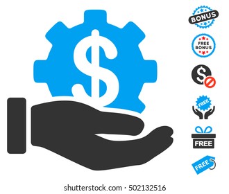Development Service icon with free bonus graphic icons. Vector illustration style is flat iconic symbols, blue and gray colors, white background.