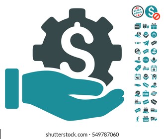Development Service icon with free bonus images. Vector illustration style is flat iconic symbols, soft blue colors, white background.