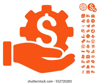 Development Service icon with free bonus icon set. Vector illustration style is flat iconic symbols, orange color, white background.