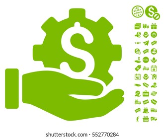Development Service icon with free bonus pictures. Vector illustration style is flat iconic symbols, eco green color, white background.