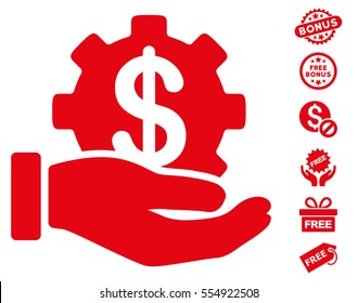 Development Service icon with free bonus pictograms. Vector illustration style is flat iconic symbols, red color, white background.
