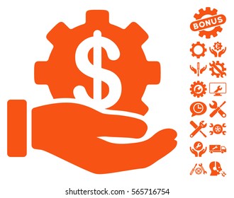 Development Service pictograph with bonus configuration design elements. Vector illustration style is flat iconic orange symbols on white background.