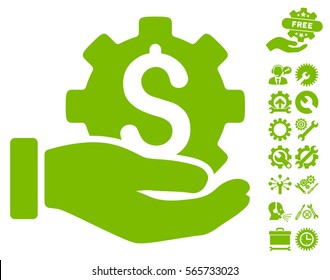 Development Service pictograph with bonus configuration pictures. Vector illustration style is flat iconic eco green symbols on white background.