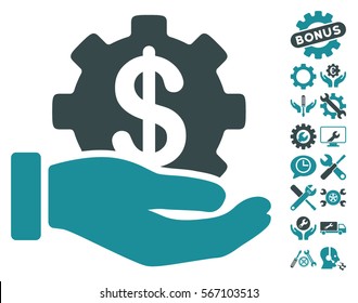 Development Service pictograph with bonus service icon set. Vector illustration style is flat iconic soft blue symbols on white background.
