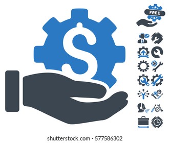 Development Service pictograph with bonus options pictograph collection. Vector illustration style is flat iconic smooth blue symbols on white background.