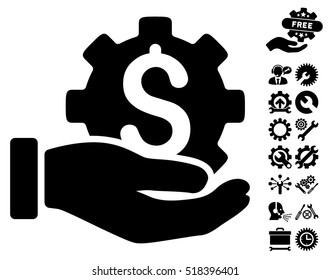 Development Service pictograph with bonus setup tools clip art. Vector illustration style is flat iconic black symbols on white background.