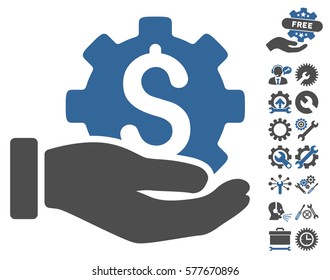 Development Service pictograph with bonus setup tools icon set. Vector illustration style is flat iconic cobalt and gray symbols on white background.