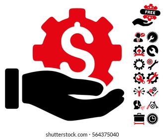 Development Service pictograph with bonus tools pictograph collection. Vector illustration style is flat iconic intensive red and black symbols on white background.