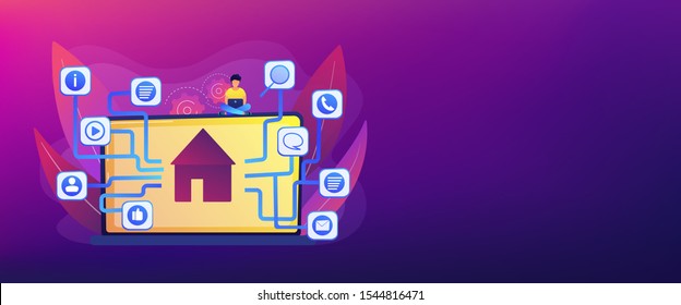 Development Service, Smart House, IOT Technology, Network Programming. Sitemap Creation, Website Content Model, Site Navigation Map Concept. Header Or Footer Banner Template With Copy Space.