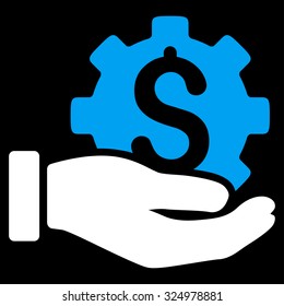 Development Service vector icon. Style is bicolor flat symbol, blue and white colors, rounded angles, black background.