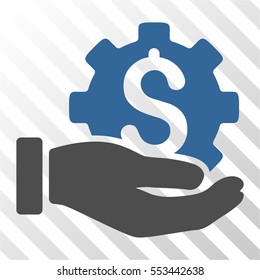 Development Service vector pictogram. Illustration style is flat iconic bicolor cobalt and gray symbol on a hatched transparent background.