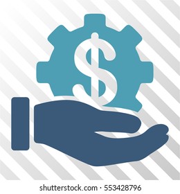 Development Service vector pictograph. Illustration style is flat iconic bicolor cyan and blue symbol on a hatched transparent background.