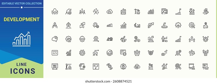 Development simple icon. Management isolated icons. Minimalist icons collection. Challenge icon set. Editable stroke. Vector collection.