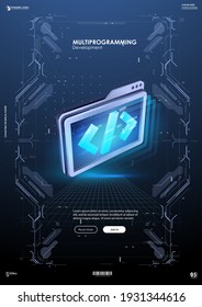 Development and software. Concept of programming, data processing. Internet education course degree vector illustration.