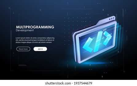 Development and software. Concept of programming, data processing. Internet education course degree vector illustration.