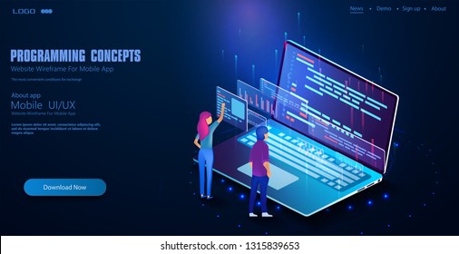 Development of software and programming. Program code on laptop screen. Technology process of Software development