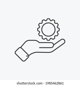 Development solution thin Line Icon. Gear in hand innovation logo. Vector Illustration EPS10