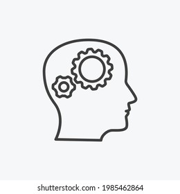Development solution thin Line Icon. Gear in human dead innovation logo. Vector Illustration EPS10