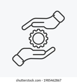Development solution thin Line Icon. Gear in hand innovation logo. Vector Illustration EPS10
