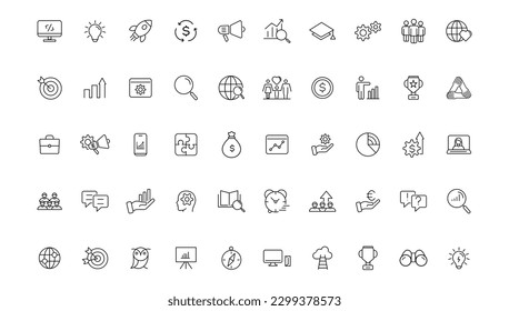 Development and Start up thin line icons set. Development editable stroke icon. Start up symbols collection.
