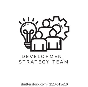 development strategic team icon logo design template in outline style with black and white color.