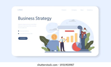 Banner web o página de inicio de la estrategia de desarrollo. Planificación empresarial. Idea de promoción de empresas y crecimiento de beneficios. Desarrollo de gestión y marketing. Ilustración plana aislada