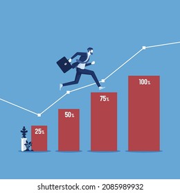 Development and success in business concept, businessman walking on percent rates of success in career and business vector