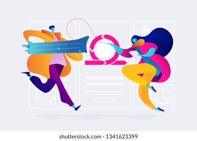 Development team, scrum master,stakeholders, agile project management concept. Vector isolated concept illustration. Small heads and huge legs people. Hero image for website.