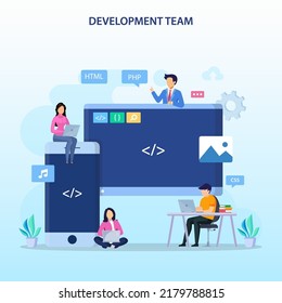 Development team at work concept. Flat vector illustration