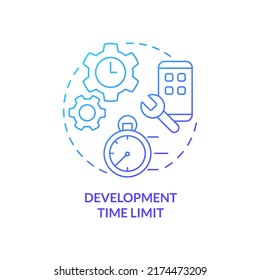 Development time limit blue gradient concept icon. Building program. Programing language choice criterion abstract idea thin line illustration. Isolated outline drawing. Myriad Pro-Bold font used