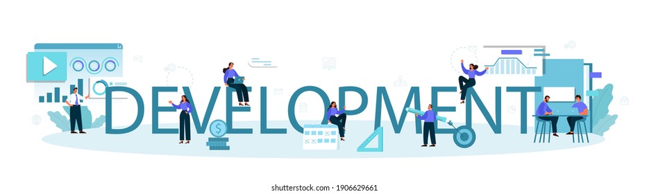 Entwicklung typografische Header. Geschäftsausweitung. Idee der Unternehmensförderung für einen neuen Marktplatz. Marketing und Indastrichts Entwicklung. Flache Vektorgrafik