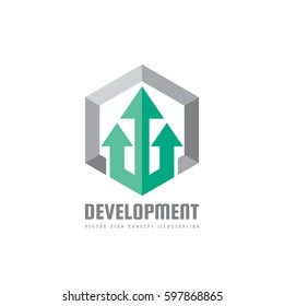 Development - vector business logo template concept illustration. Hexagon sign. Abstract arrows shape. Design element. 